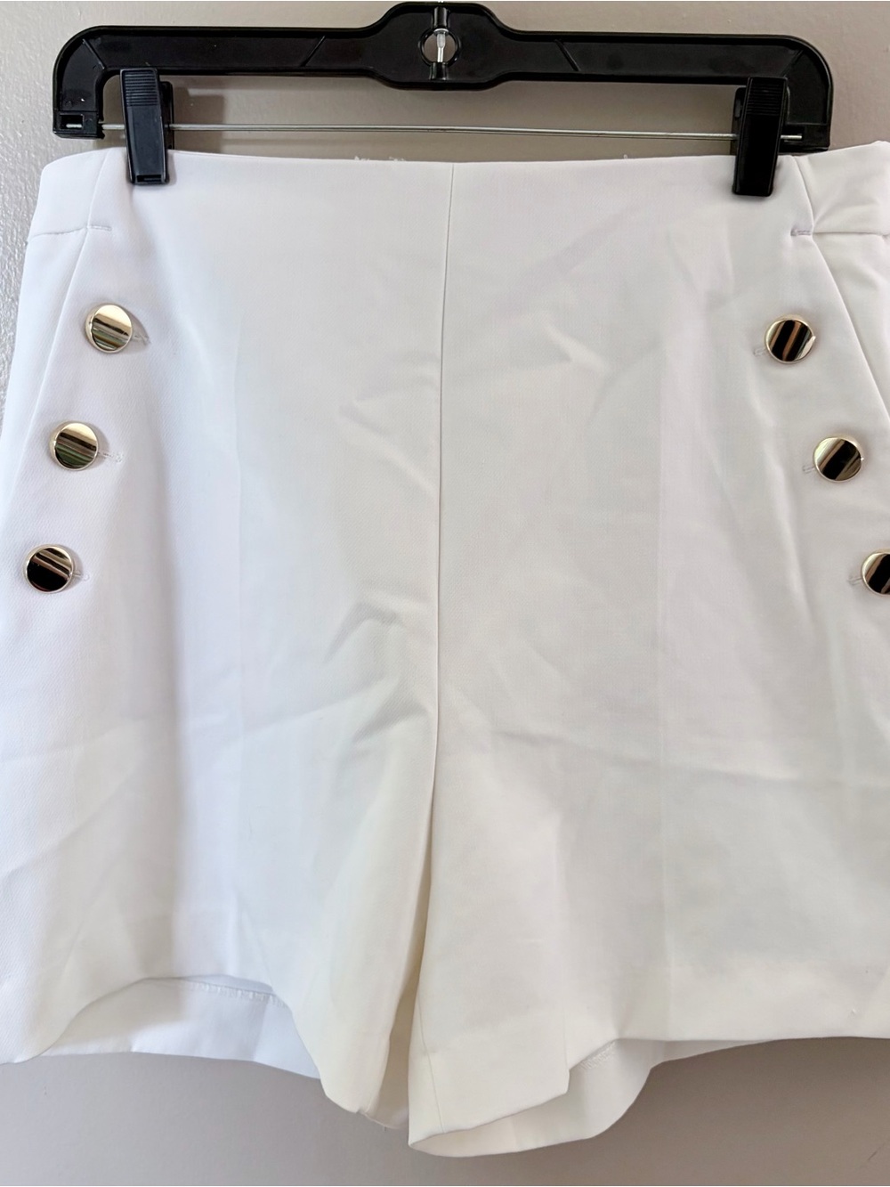 Zara White High-Rise Shorts with Gold Button Detail